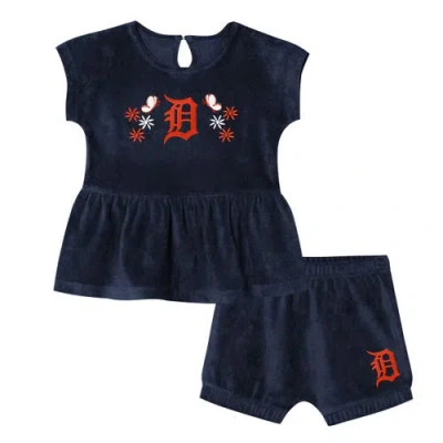Outerstuff Babies' Girls Toddler  Navy Detroit Tigers Hop Base Fashion T-shirt & Shorts Set In Blue