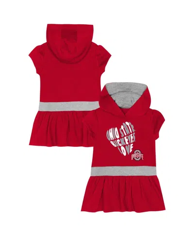 Outerstuff Babies' Girls Toddler Scarlet Ohio State Buckeyes Team Love French Terry Hoodie Dress In Red