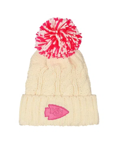 Outerstuff Kids' Girls White Kansas City Chiefs Cable Cuffed Knit With Pom Hat In Neutral