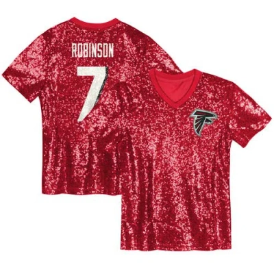 Outerstuff Kids'  Girls Youth Bijan Robinson Red Atlanta Falcons Sequin V-neck Fashion Jersey