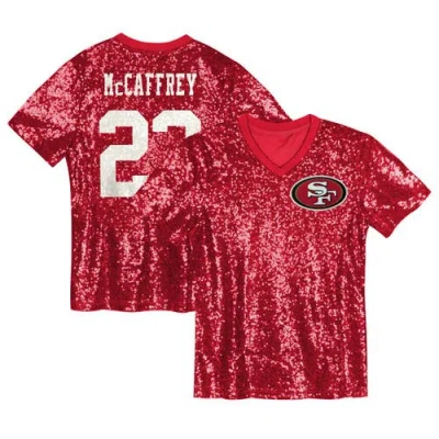 Outerstuff Kids'  Girls Youth Christian Mccaffrey Scarlet San Francisco 49ers Sequin V-neck Fashion Jersey In Red