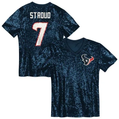 Outerstuff Kids'  Girls Youth C.j. Stroud Navy Houston Texans Sequin V-neck Fashion Jersey