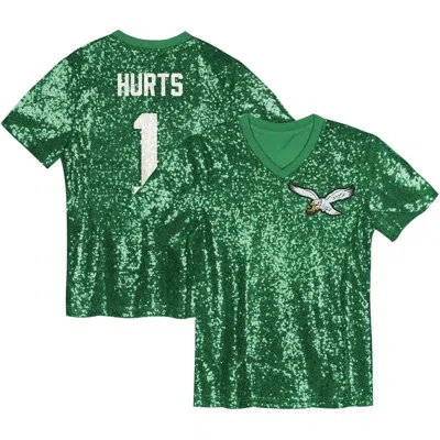 Outerstuff Kids'  Girls Youth Jalen Hurts Kelly Green Philadelphia Eagles Sequin V-neck Fashion Jersey