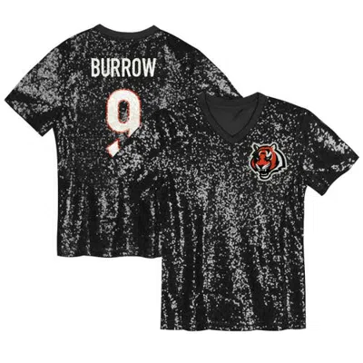 Outerstuff Kids'  Girls Youth Joe Burrow Black Cincinnati Bengals Sequin V-neck Fashion Jersey