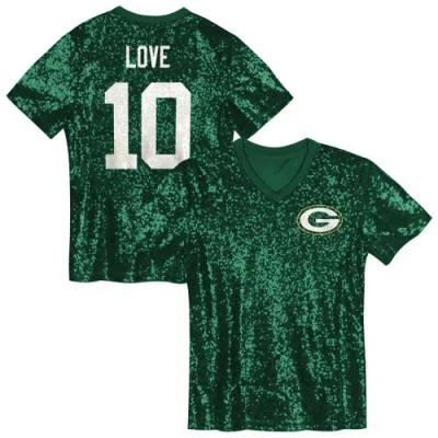 Outerstuff Kids'  Girls Youth Jordan Love Green Green Bay Packers Sequin V-neck Fashion Jersey