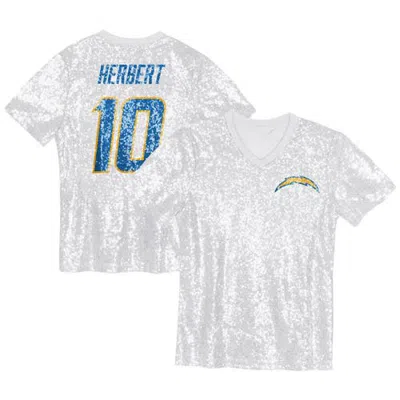 Outerstuff Kids'  Girls Youth Justin Herbert Powder Blue Los Angeles Chargers Sequin V-neck Fashion Jersey In White