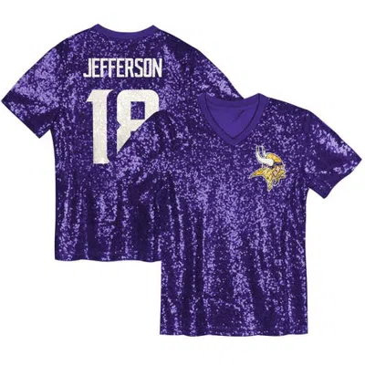Outerstuff Kids'  Girls Youth Justin Jefferson Purple Minnesota Vikings Sequin V-neck Fashion Jersey