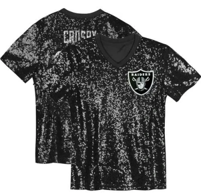 Outerstuff Kids'  Girls Youth Maxx Crosby Black Las Vegas Raiders Sequin V-neck Fashion Jersey