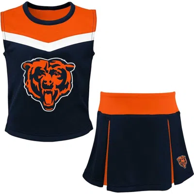 Outerstuff Kids'  Girls Youth Navy Chicago Bears Spirit Two-piece Cheerleader Set In Orange