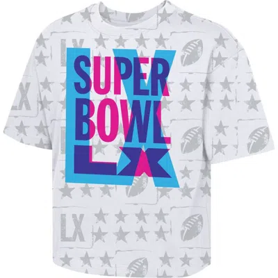 Outerstuff Kids' Girls Youth  White Super Bowl Merchandise Superbowl Lx Sunday Funday Boxy T-shirt In Multi