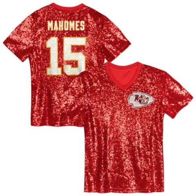 Outerstuff Kids'  Girls Youth Patrick Mahomes Red Kansas City Chiefs Sequin V-neck Fashion Jersey