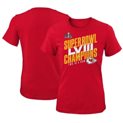 Outerstuff Kids' Girls Youth  Red Kansas City Chiefs Super Bowl Lviii Champions Iconic Victory T-shirt