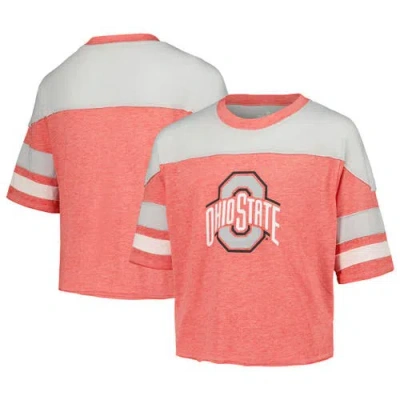 Outerstuff Kids'  Girls Youth Scarlet Ohio State Buckeyes Sunday Friday Sleeve Stripe Jersey T-shirt In Pink