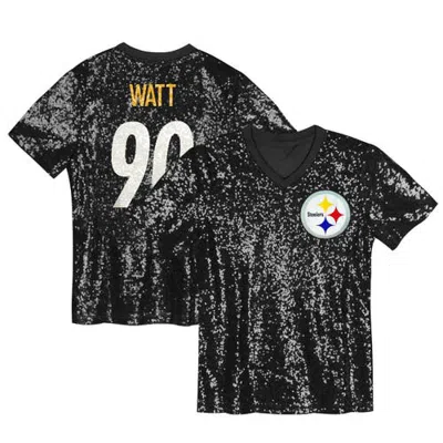 Outerstuff Kids'  Girls Youth T.j. Watt Black Pittsburgh Steelers Sequin V-neck Fashion Jersey