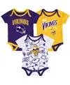 Outerstuff Infant 3-piece Minnesota Vikings All Day Play Bodysuit Set In Multi