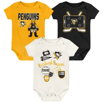 Outerstuff Kids' Infant & Newborn  Pittsburgh Penguins Littlest Player Three-pack Bodysuit Set In Multi