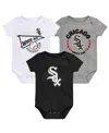 Outerstuff Infant Black/white/heather Gray Chicago White Sox Biggest Little Fan 3-pack Bodysuit Set In Black,white,heather Gray