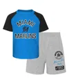 Outerstuff Infant Blue/heather Gray Miami Marlins Ground Out Baller Raglan T-shirt And Shorts Set In Blue,heather Gray