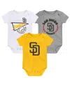 Outerstuff Infant Gold/white/heather Gray San Diego Padres Biggest Little Fan 3-pack Bodysuit Set In Gold,white,heather Gray