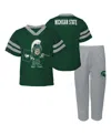 Outerstuff Infant Boys And Girls Green Michigan State Spartans Two-piece Red Zone Jersey And Pants Set In Green