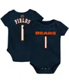 Outerstuff Infant Boys And Girls Justin Fields Navy Chicago Bears Mainliner Player Name And Number Bodysuit In Navy