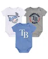 Outerstuff Newborn & Infant Light Blue/white/heather Gray Tampa Bay Rays Biggest Little Fan 3-pack Bodysuit Set In Light Blue,white,heather Gray