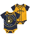 Outerstuff Newborn Boys And Girls Navy, Gold Milwaukee Brewers Double Two-pack Bodysuit Set In Navy,gold
