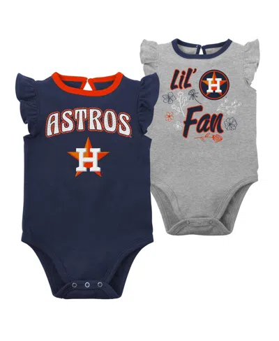OUTERSTUFF INFANT BOYS AND GIRLS NAVY, HEATHER GRAY HOUSTON ASTROS LITTLE FAN TWO-PACK BODYSUIT SET