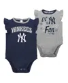 Outerstuff Newborn And Infant Boys And Girls Navy, Heather Gray New York Yankees Little Fan Two-pack Bodysuit S In Navy,heather Gray