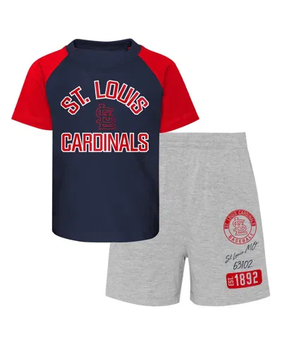 Outerstuff Babies' Toddler Boys And Girls Navy, Heather Gray St. Louis Cardinals Two-piece Groundout Baller Raglan T-sh In Navy,heather Gray