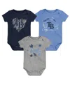 Outerstuff Infant Boys And Girls Navy, Light Blue, Heathered Gray Tampa Bay Rays Batter Up 3-pack Bodysuit Set In Navy,light Blue,heathered Gray