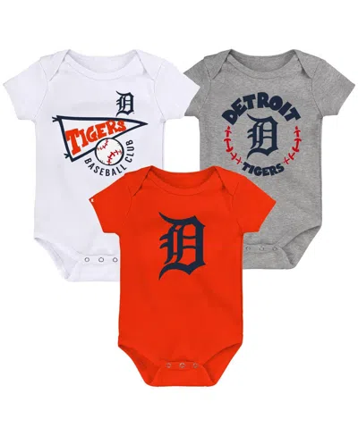 Outerstuff Babies' Infant Boys And Girls Orange And White And Heather Gray Detroit Tigers Biggest Little Fan 3-pack Bod In Orange,white,heather Gray