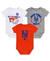 Outerstuff Infant Boys And Girls Orange, White, Heather Gray New York Mets Biggest Little Fan 3-pack Bodysuit S In Orange,white,heather Gray