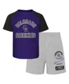 Outerstuff Infant Purple/heather Gray Colorado Rockies Ground Out Baller Raglan T-shirt And Shorts Set In Purple,heather Gray