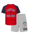 Outerstuff Infant Boys And Girls Red, Heather Gray Boston Red Sox Ground Out Baller Raglan T-shirt And Shorts S In Red,heather Gray