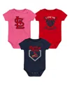Outerstuff Infant Red/navy/pink St. Louis Cardinals Baseball Baby 3-pack Bodysuit Set In Red,navy,pink