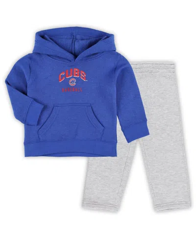 Outerstuff Babies' Infant Boys And Girls Royal, Heather Gray Chicago Cubs Play By Play Pullover Hoodie And Pants Set In Royal,heather Gray