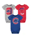 Outerstuff Infant Boys And Girls Royal, Red, Heathered Gray Chicago Cubs Change Up 3-pack Bodysuit Set In Royal,red,heathered Gray