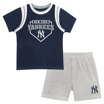 Outerstuff Babies' Infant Fanatics Branded Navy/gray New York Yankees Bases Loaded T-shirt & Shorts Set In Blue