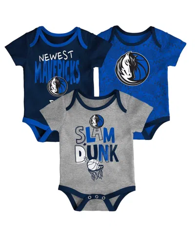 Outerstuff Infant Navy/blue/gray Dallas Mavericks Slam Dunk 3-piece Bodysuit Set