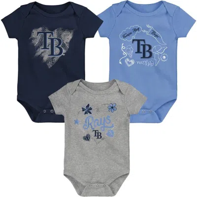 Outerstuff Kids'  Infant Navy/light Blue/heathered Gray Tampa Bay Rays Batter Up 3-pack Bodysuit Set