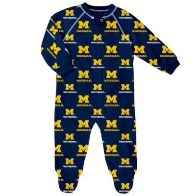 Outerstuff Kids' Infant  Navy Michigan Wolverines All-over Print Raglan Full-zip Coverall In Blue