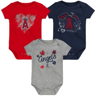 Outerstuff Kids'  Infant Red/navy/gray Los Angeles Angels Batter Up 3-pack Bodysuit Set In Multi