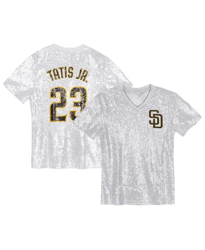 Outerstuff Kids' Juniors Fernando Tatis Jr. White San Diego Padres Name Number Sequin V-neck Top