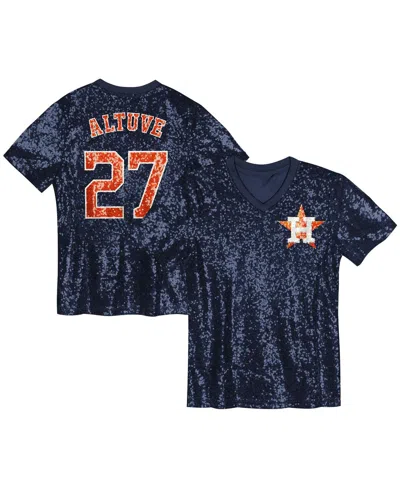 Outerstuff Kids' Juniors Jose Altuve Navy Houston Astros Name Number Sequin V-neck Top