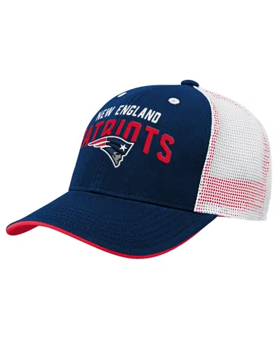 Outerstuff Kids' New England Patriots Core Lockup Trucker Structured-fit Snapback Adjustable Hat In Blue