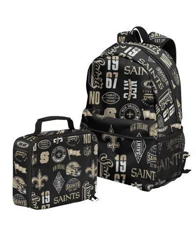 Outerstuff Kids' New Orleans Saints Laptop-sleeve Water-bottle-sleeve Backpack And Lunchbox, 2-piece Set In Black