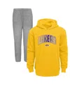 Outerstuff Little Boys And Girls Gold, Heather Gray Los Angeles Lakers Double Up Pullover Hoodie And Pants Set In Gold,heather Gray