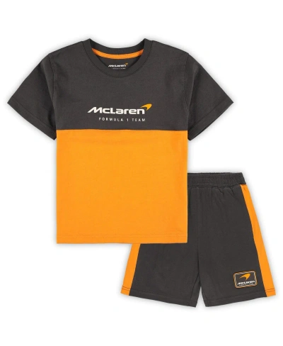 Outerstuff Kids' Little Boys And Girls Gray, Orange Mclaren F1 Team T-shirt And Shorts Set In Gray,orange