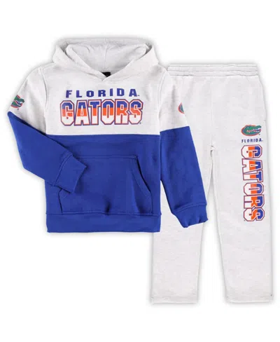 Outerstuff Babies' Little Boys And Girls Heather Gray, Royal Florida Gators Playmaker Pullover Hoodie And Pants Set In Heather Gray,royal